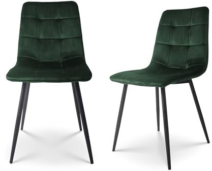Abaseen Green Velvet Dining Chairs Set of 2 | Upholstered Kitchen Chairs | Square pattern with Solid Metal Legs | Dining Chairs Suitable for Reception Areas, Living Rooms, Bedrooms, Restaurants