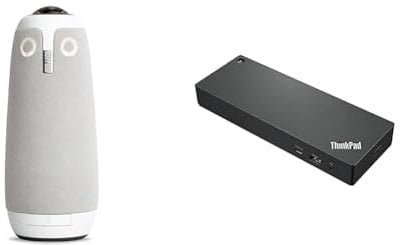 Owl Labs Meeting Owl 3 – 360-Grad, 1080p HD Smart Videokonferenzkamera, Mikrofon und Lautsprecher (automatischer -Fokus, Zooming und Rauschunterdrückung) & Lenovo Universal Thunderbolt 4 Dock Schwarz