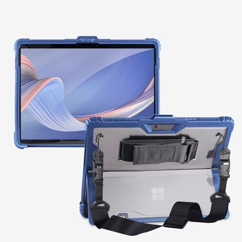 AOAO Coque pour Microsoft Surface Pro 7/6/5/4 avec bandoulière, dragonne, porte-stylet, robuste, absorbant les chocs et résistante aux chutes - Bleu