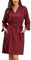 Lovasy Waffle Dressing Gowns for Women UK Lightweight Spa & Bath Robes for Women Ladies Kimono Dressing Gowns Women's Knee Length Robes Women's Waffle Hotel Robe with Pockets,Wine Red,S