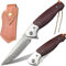 Damast Klappmesser Damastmesser Taschenmesser mit Damaststahl Klinge, Holzgriff, Flipper, Messerscheide Leder Angelmesser Scharf Einhandmesser EDC Messer für Outdoor Camping Jagd Survival messer
