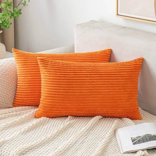 EMEMA Kissenbezug 40x60 cm Herbst Kordsamt Kissenbezüge Dekokissen Sofakissen Cord Kissenhülle Zierkissenbezug Kord Dekorative Weiche für Sofa Wohnzimmer Schlafzimmer 2er Set Orange