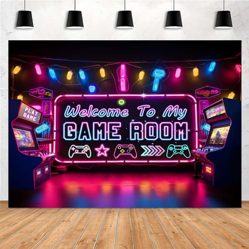 Yieldeer Arcade Photo Backdrop Gaming Wall Tapestry Video Game Night Photography Background Gamer Themed Birthday Party Decorations Banner for Teen Boys Game Room Decor, 7x5ft C