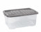Strata 9 x 42 Litres Curve Plastic Stackable Storage Box & Lid with clip-on lids, 9 Pack, Multi storage box for home and office storage solution Clear Box, Grey Lid, (25cm H x 40cm W x 60cm D)