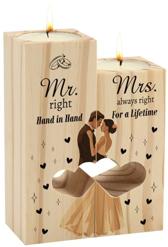 Wedding Gifts for Couple, Candle Holder Wedding Gifts for Bride and Groom | Double Heart Shaped Candleholder Personalised Engagement Gifts for Couple, Mr and Mrs Gifts