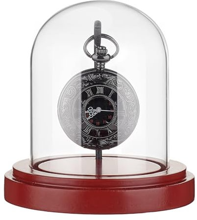 PH PandaHall 3.1x4 Zoll Uhrglas Display Kuppelglocke Mit Metallhaken Dekoratives Uhrendisplayglas Mit Holzsockel Für Taschenuhr Medaillen
