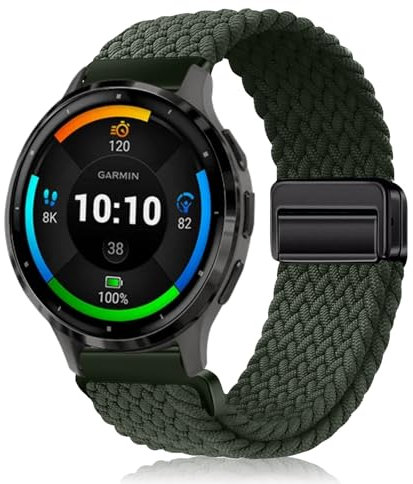 PaceBid 22mm Intrecciato Cinturino per Garmin Venu 3 45mm/Forerunner 265/255 Music/Venu 2, Nylon Magnetico Elastico Watch Band per Amazfit Balance/GTR 4/GTR 3/Huawei Watch GT 5/GT 5 Pro 46mm-Verde#2