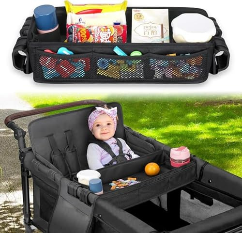 Kinderwagen-Snack-Tablett-Aufsatz – Kinderwagen-Snack-Tablett Für WagonW4 Zubehör – Kinderwagen-Caddy-Organizer, Leicht Zu Reinigendes Kinderwagen-Snack-Tablett Mit Getränkehalter