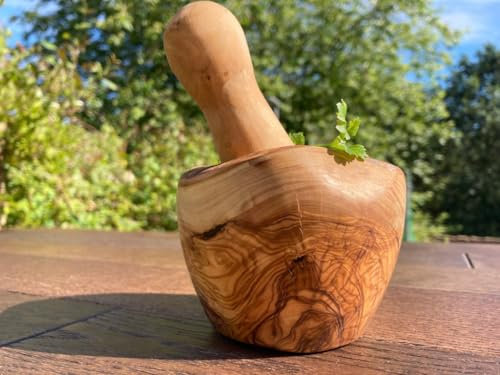 Mortar and Pestle Handcrafted Olive Wood, 18 cm Diameter