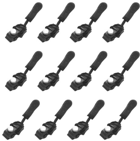 EIH1 12 Stück Reißverschluss Schieber Ersatz - Abnehmbare Reißverschluss Zipper Pull Fixer Reißverschluss Abnehmbare Zipper Pull Fixer für Jacken Koffer Rucksäcke Schwarz