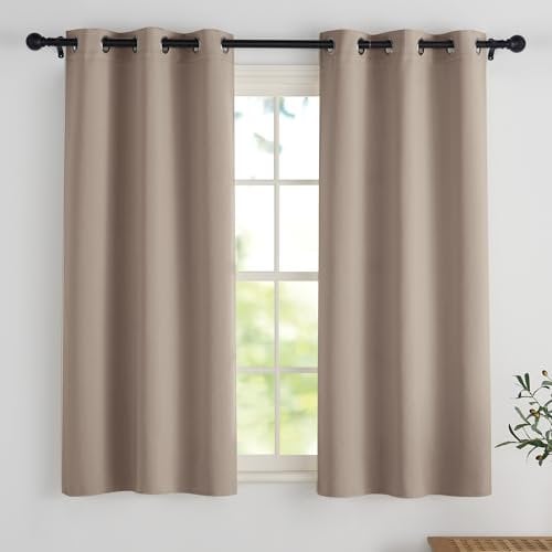 PONY DANCE Tende Camera da Letto Moderna Tenda Oscurante Corte per Finestre Curtains Termiche Isolanti per Interni con Anelli 2 Pezzi L 90 x A 120 cm, Taupe Chiaro