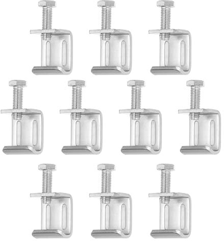 PATIKIL G-Type Pipe Clamp, 10 Pcs Beam Clamp with M8 Screw 304 Stainless Steel Clip for Rectangular Tube Connection Woodworking Welding Mounting, Silver Tone