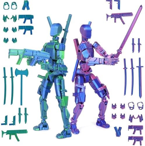 13 Action Figure Set (Assembly Completed), 3D Printed Multi-Jointed, Titan 13 Action Figures, Multi-Articular Lucky Mobile Robot Nova T-13, Gifts for Collectors Home Desktop Decorations(Red/Blue)
