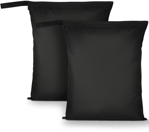 AOOSA 2PCS Bolsa Impermeable Piscina, 40x50cm Laundry Bag con Asa y Cremallera, Bolsas Ropa Sucia Viaje Mojada Piscina, Organizador para Trajes de Baño, Gimnasio y Playa (Negro)