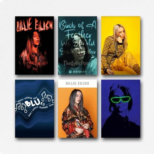 WEIJUNMAOYI Billie Eilish Musikposter, Wandkunst, Leinwandposter, Raumdekoration, ästhetisches Poster, Druck, Dekorposter, 20 x 30 cm, ungerahmt, 6 Stück