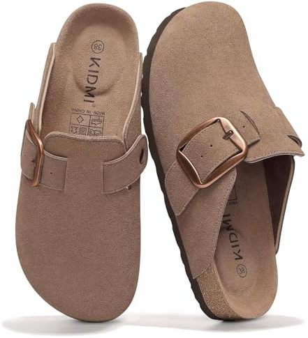 KIDMI Genuine Suede Clogs for Women Men Big Buckle Memory Foam Potato Shoes