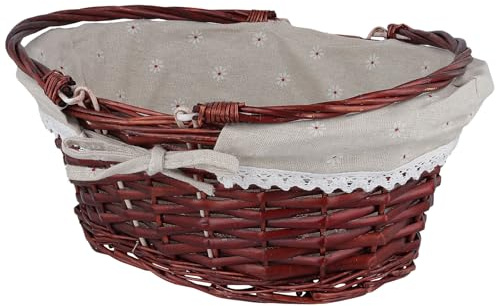 KOHAND Ovaler Weidenkorb, geflochtener Weidenkorb, Picknickkorb mit klappbaren Griffen und herausnehmbarem Leinenfutter, Weidenkorb für Hochzeit, Party, Braun