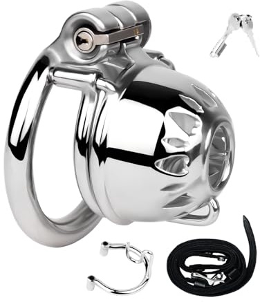 Kleiner Peniskäfig mit PA Ring Metall Keuschheitskäfig mit Verdecktem Schloss und Gürtel SM Sexspielzeug Cock Cage Atmungsaktiv und Tragbar Edelstahl Chastity Cage Männer für Penis Bondage (45mm,B)