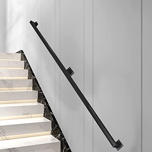 Square Stair Handrail for Walls Indoor and Outdoor，Metal Wrought Iron Staircase Banister Railing Foot Rail Support Rod Assistive Safety Hand Rail - Black Modern Home Decoration(7ft/210cm)