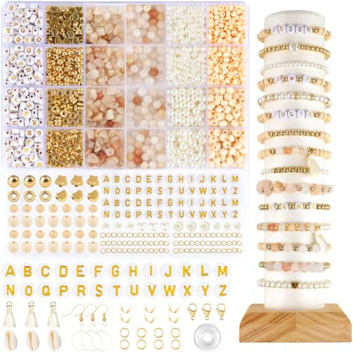 EUES Natürliche Rosa Aventurin Perlen für Armbänder, Edelstein Perlen Kit, Naturstein Perlen Set mit Holzperlen, Boho Armbänder Selber Machen für DIY Schmuck Perlen Bracelet Making Kit, Weihnachten