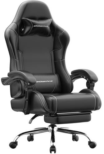 Dowinx Ergonomic Gaming Chair with Footrest & Massage Lumbar, 2D-Linkage Armrests for Computer Chair 330lbs with Headrest Pillow for Office, Home, Streaming and Long Gaming Sessions, Black