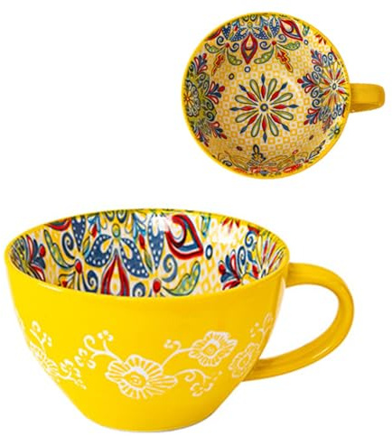 Bibykivn Tasse à Soupe en Céramique 400 ml avec Anse,Bol à Soupe en Céramique Peint à la Main,Résistante au Four et Micro-ondes - Pour Petit-Déjeuner, Müesli, Dessert, Lait, Fruits et Salade (MLYG)