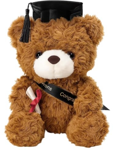 Brauner Bär mit Doktorhut 23 cm, Abschluss-Deko und Bachelor Geschenk | Plüschfigur für Erwachsene zur Abschlussfeier, Geschenk zur bestandenen Prüfung