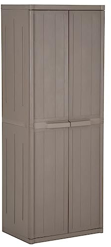 Hoopleep Armoire de jardin marron 65 x 45 x 172 cm - Aspect bois PP - Résistant aux intempéries - 4 tablettes - Rangement polyvalent pour jardin, garde-manger, cuisine