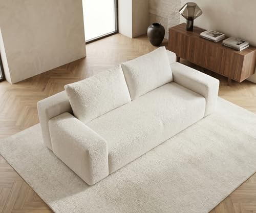 Galyar 2-Sitzer Sofa 180 cm in Box – kein Aufbau, vakuumkomprimierter Schaumstoff, kompakt geliefert, modernes Design (Beige Bouclé, 2-Sitzer)