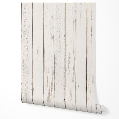 GP TONER Vliestapete Holzoptik Weiß Vintage Shabby Chic Holzbretter Landhaus Stil Wandtapete Wohnzimmer Schlafzimmer Küche Flur Büro UV-beständige Tapete 5m x 0,5m
