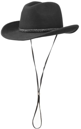 Lipodo Westernhut mit Kinnband Damen Herren 100% Wollfilz Made in Italy Rodeohut mit Lederband Cowboyhut Filz Sommer Winter