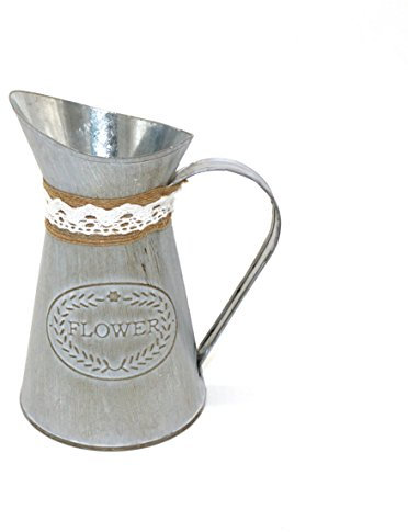 CVHOMEDECO. Country Primitive Mini Jug Vase Milk Can with Tied and Linen, Chic Rustic Flower Planter for Garden and home Décor. 5-1/4 X 3-7/8 X 6-1/4 Inch