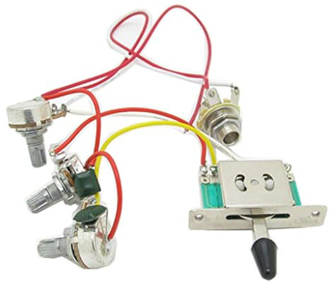 Pxyelec Guitar Wiring Harness Prewired 3x 500k Pots 1 Volume 2 Tone Control Knobs 5 Way Switch for Strat Guitar
