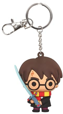 Harry Potter Harry mit Schwert von Gryffindor Figurative Gummi Schlüsselanhänger Offizielles Merchandising Freizeit und Sportbekleidung Kinder Schlüsselanhänger, Jugend Unisex, Mehrfarbig,