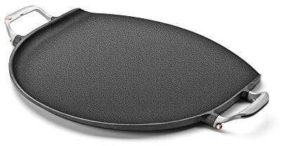 OUTSET Cast Iron Grill Skillet and Pan with Forged Handles for Pizza, Eggs, Pancakes, Burgers and Steaks, 14-inch, Black