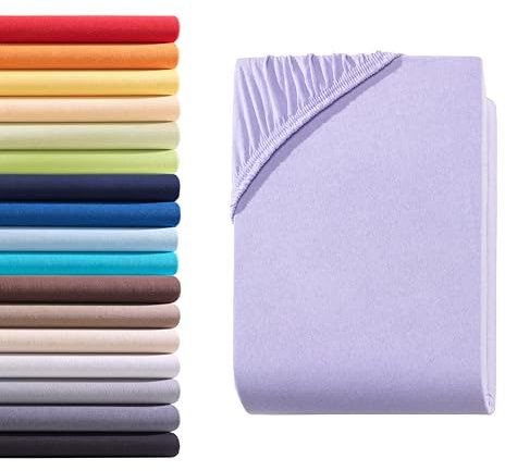 Hometex Premium Textiles Spannbettlaken Spannbetttuch 140-160 x 200 cm, Bettlaken Jersey aus 100% Baumwolle, Matratzen bis 23-25 cm, Oeko-TEX Made IN Green, Violett