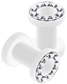 KJM FASHION 2 Stk Acryl Schraube Weiß 5mm 4 Gauge Fleischtunnel klaren Kristall Ohr Tunnel Ear Flesh Plugs Dehner Stecker Ringe Expander Piercing Schmuck 5420
