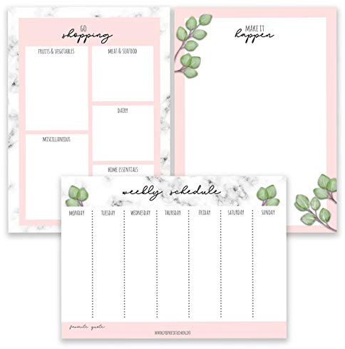 Papierdrachen 3 Notizblöcke für Termine, Wochenplaner, Habit Tracker und Notizen - Tagesplaner und Wochenplaner Eukalyptus Marmor - Ideal für Schule, Uni und Haushalt - Set 11 - DIN A5