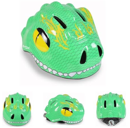 Byox Schutzhelm Y27 Dino Gr S 48-54 cm, einstellbar, 4 Löcher, LED-Beleuchtung, Farbe:grün