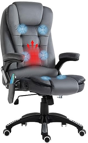 Vinsetto Office Chair, Desk Chair with 6-Point Massage and Back Heated, Velvet-Feel Fabric Computer Chair with Arms, Lumbar Support, Gray