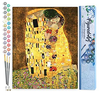 Figured'Art Peinture par Numéro Adulte Le baiser Klimt - Activité Manuelle Kit de Loisir Créatif DIY Numéro d'Art Complet - 40x50cm sans châssis en bois