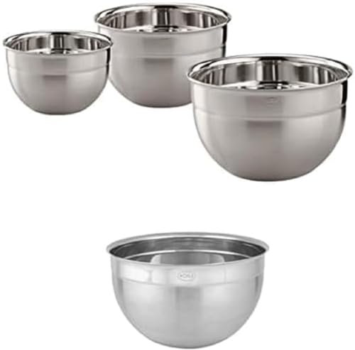 RÖSLE Bundle: 3-teiliges Schüssel-Set für hochwertige Zubereitung & Aufbewahrung in Edelstahl 18/10, Ø 16, 20, 24 cm mit 8.5L Edelstahlschüssel (28 cm), formschön & spülmaschinenfest