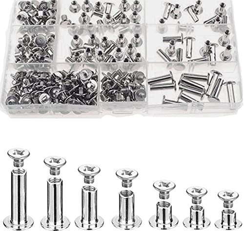 Dzsomt 230 Unidades Remaches para Cuchillos Kit de Tornillos de Encuadernación Tornillos de Chicago Juego Tornillo de Cuero Remaches Roscados Cruz Redondo Botones Remache Tornillos