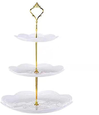 Wagoodter Alzata per dessert 3 livelli Alzata per cupcake Espositore per caramelle per frutta per la decorazione della festa del tè di compleanno di casa di nozze (Bianco (rotondo))