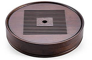 TONGYOU Mini bandeja de té gular redonda de bambú, bandeja de té tipo depósito, bandeja de servir té gongfu con caja de almacenamiento de agua para el hogar, hotel, oficina