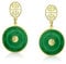 Boucles d'oreilles pendantes en jade vert teinté avec symbole chinois de bonne fortune Fu, style asiatique, cercle rond, pour femmes, plaqué or 14K, argent sterling .925.