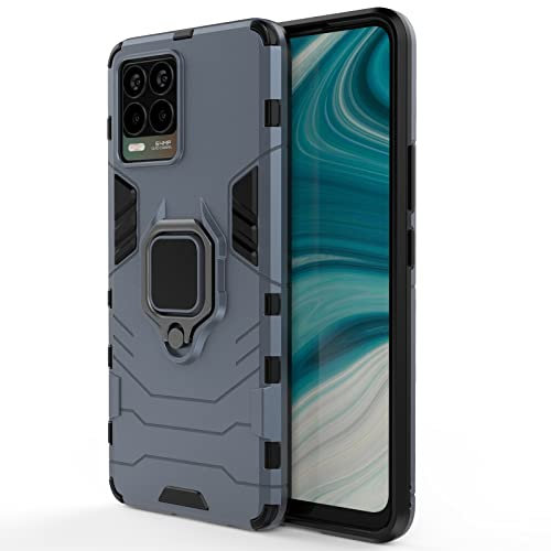 Hülle für Realme 8 / Realme 8 Pro Drehbar Ringhalter Cover Magnet Bumper Handyhülle Case Stoßfest Doppelschichter Schutzhülle Outdoor Shock Absorption Mit Ring (Marineblau)