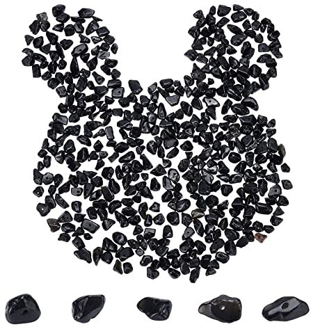 SUNNYCLUE 1 Box 400 Stück Natürliche Chip Steinperlen Schwarzer Obsidian Kristall Chip Perlen Natürliche Edelstein Perlen Unregelmäßige Chips Stein Mit Löchern Für DIY Handwerk Herstellung Zubehör