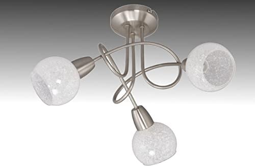 Trango 3-flammig 2076-32D Deckenleuchte *OLIA* inkl. 3x dimmbar LED Leuchtmittel 3000K warmweiß Deckenlampe in Edelstahl-Optik - Design Glasschirm Deckenstrahler, Wohnzimmer Lampe