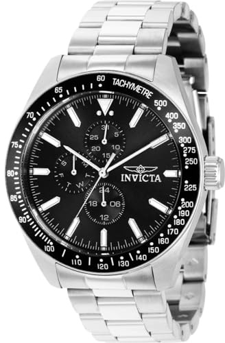 Invicta Aviator 38966 Herrenuhr - Quarzwerk - Edelstahl mit schwarzem Zifferblatt - 45 mm